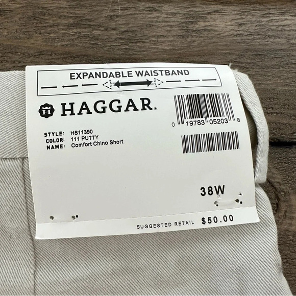 NWT Haggar Mens 38 waist Comfort Chino Shorts Pleated Expandable Waistband tan - Picture 3 of 6
